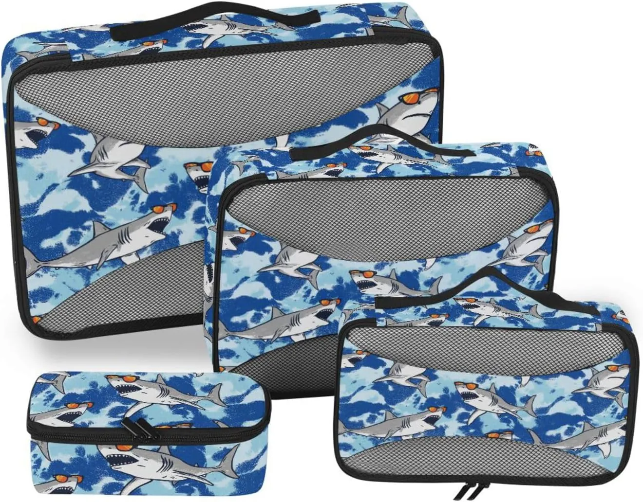 Packing Cubes for Travel Set of 4 Luggage Cubes for Packing Suitcase Organizers Pqcking Cubes Sharks Tie Dye Blue