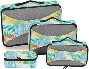 Packing Cubes for Travel Set of 4 Luggage Organizer Suitcase Cubes for Packing Packing Cubea Colored Leaves Palm Tree