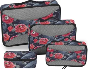 Packing Cubes for Travel Set of 4 Luggage Organizer Travel Organizer Bags for Luggage Oacking Cubes Halloween Red Roses Eyeballs