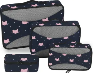 Packing Cubes for Travel Set of 4 Suitcase Organizer Bags Travel Cubes for Packing Carry on Bag Oacking Cubes Cat Face