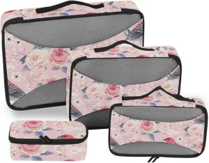 Packing Cubes Set of 4 Suitcase Organizer Luggage Packing Cubes for Travel Pqcking Cubes Roses Birds