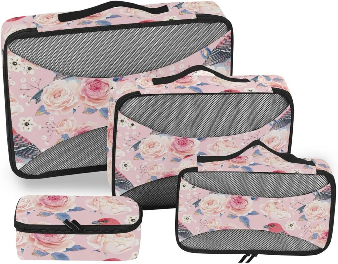 Packing Cubes Set of 4 Suitcase Organizer Luggage Packing Cubes for Travel Pqcking Cubes Roses Birds