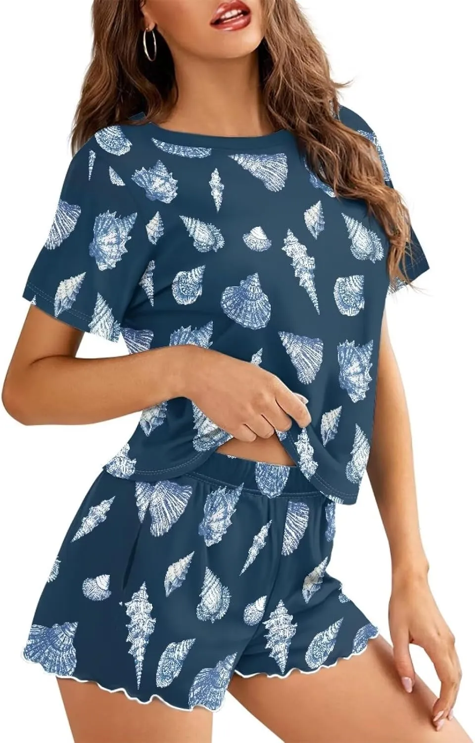 Pajama Set for Women Short Sleeve Comfy Pjs Loungewear Set with Pockets
