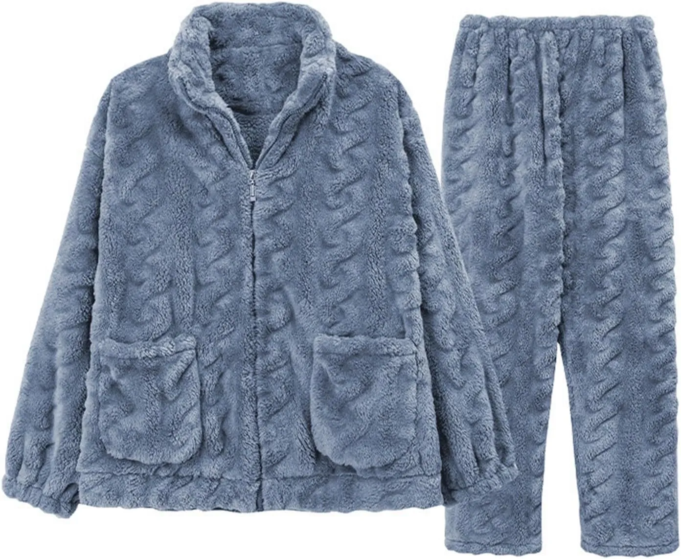 Pajama Sets Fuzzy Cozy Plush Zip Up Jacket with Pockets Matching Pajamas for Couples Warm Pj Set Winter Loungewear