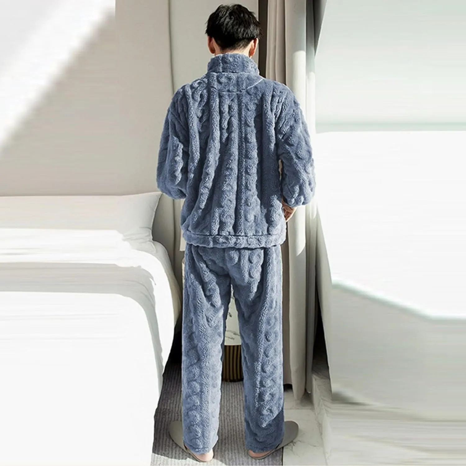 Pajama Sets Fuzzy Cozy Plush Zip Up Jacket with Pockets Matching Pajamas for Couples Warm Pj Set Winter Loungewear