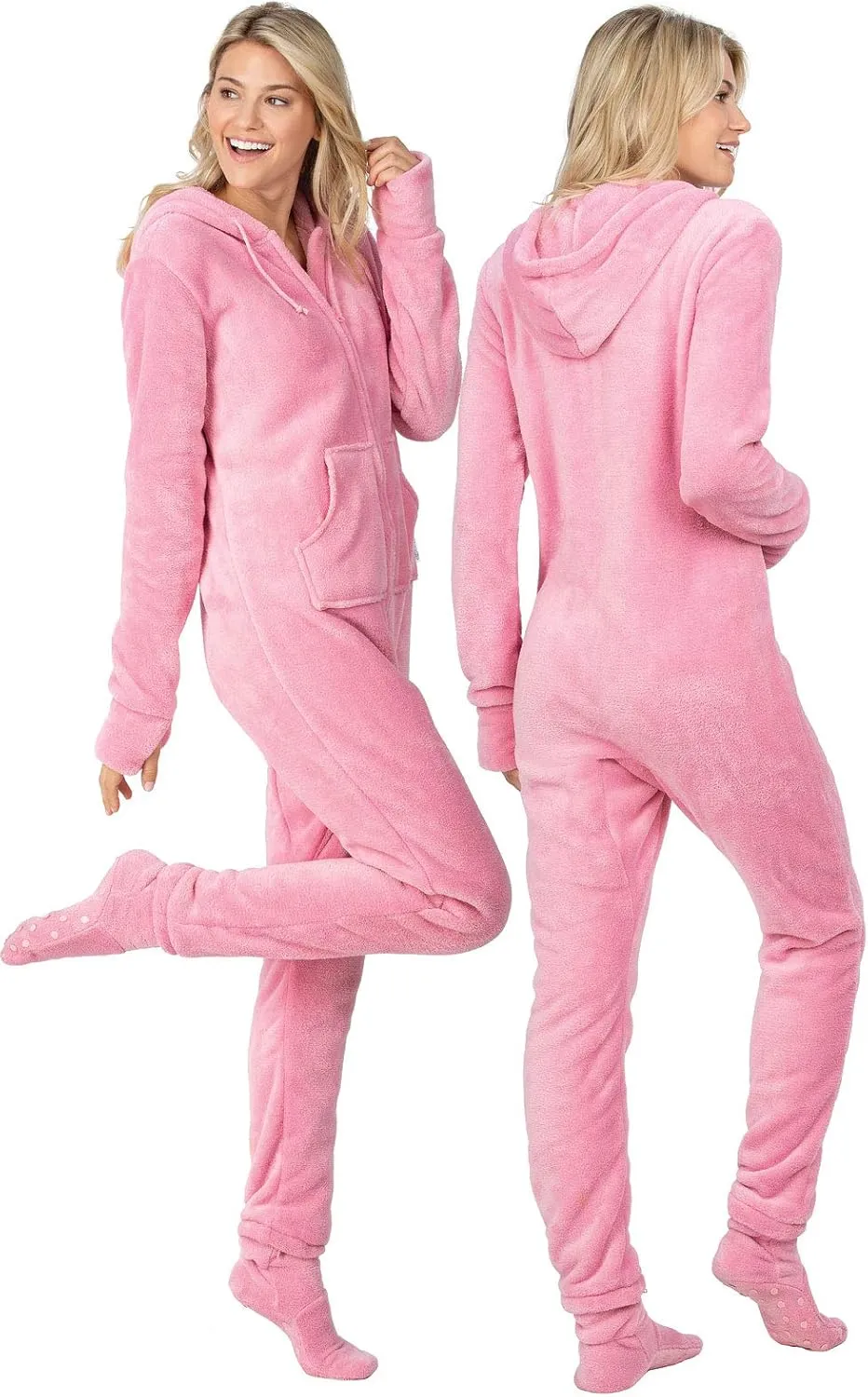 PajamaGram Womens Onesie - Adult Footie Pajamas, Hoodie Footie, Zip Front