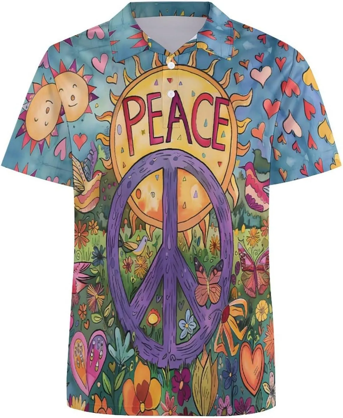 Peace Summer Garden Mens Polo Shirts Quick Dry Short Sleeve Golf Slim Fit T Shirt