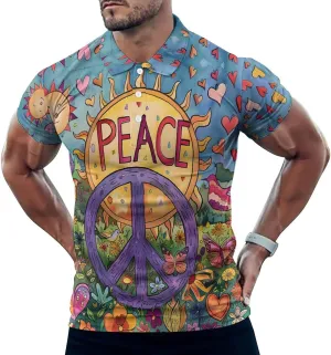 Peace Summer Garden Mens Polo Shirts Quick Dry Short Sleeve Golf Slim Fit T Shirt
