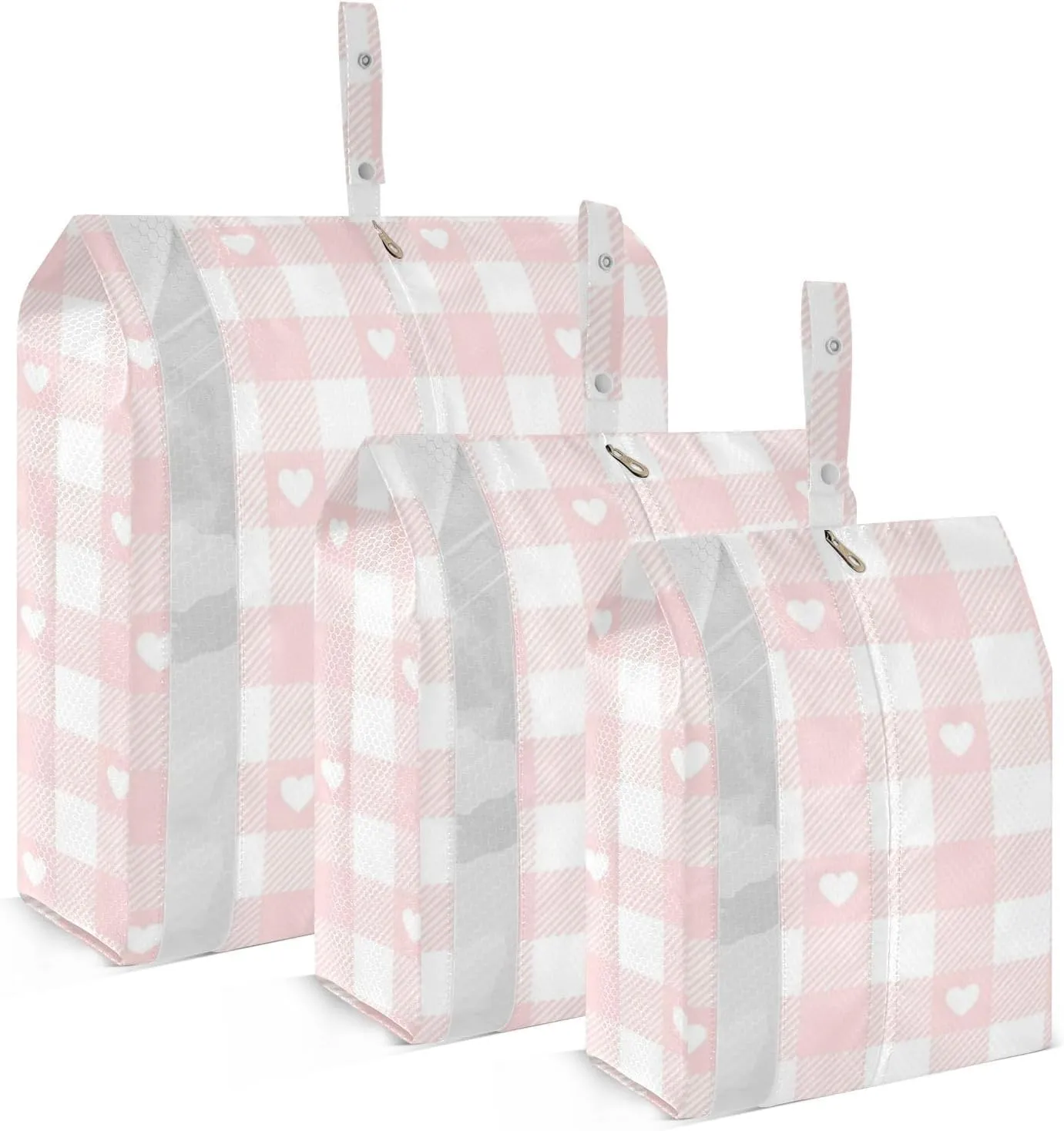 Peach Love Check 3 Set Travel Packing Cubes For Suitcases Foldable Garment Bag Closet Storage Bags For Carry Storage And Organization