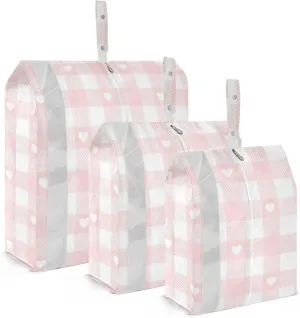 Peach Love Check 3 Set Travel Packing Cubes For Suitcases Foldable Garment Bag Closet Storage Bags For Carry Storage And Organization