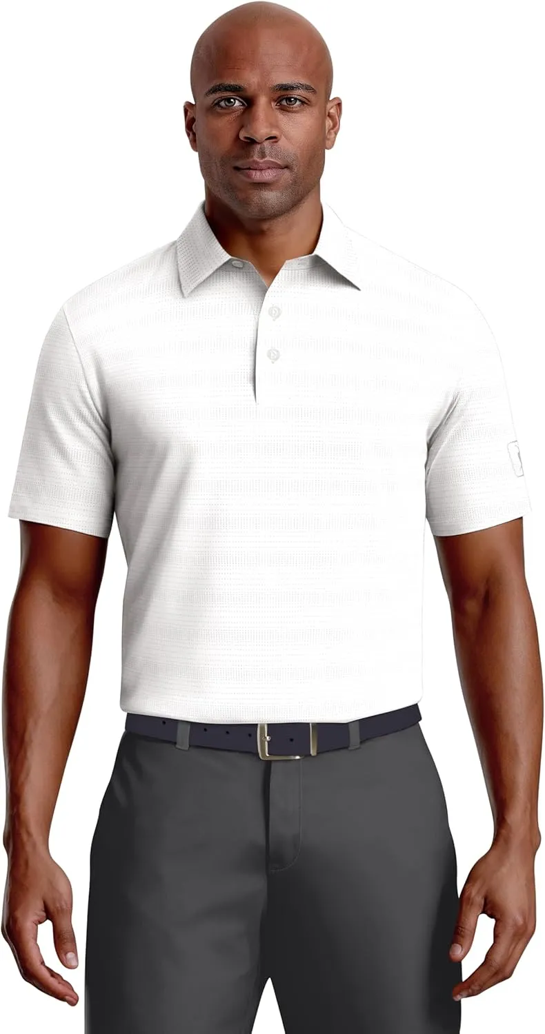 PGA TOUR Airflux Jaspe Cotton Short Sleeve Golf Performance Polo Shirt for Men, Moisture-Wicking, Sun Protection