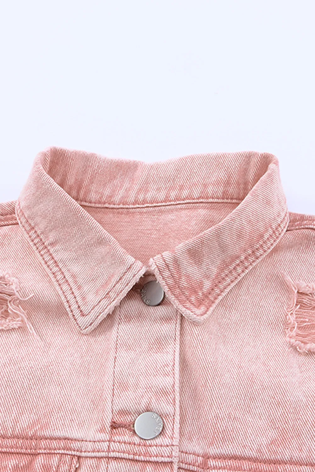 Pink Distressed Fringed Cropped Denim Jacket