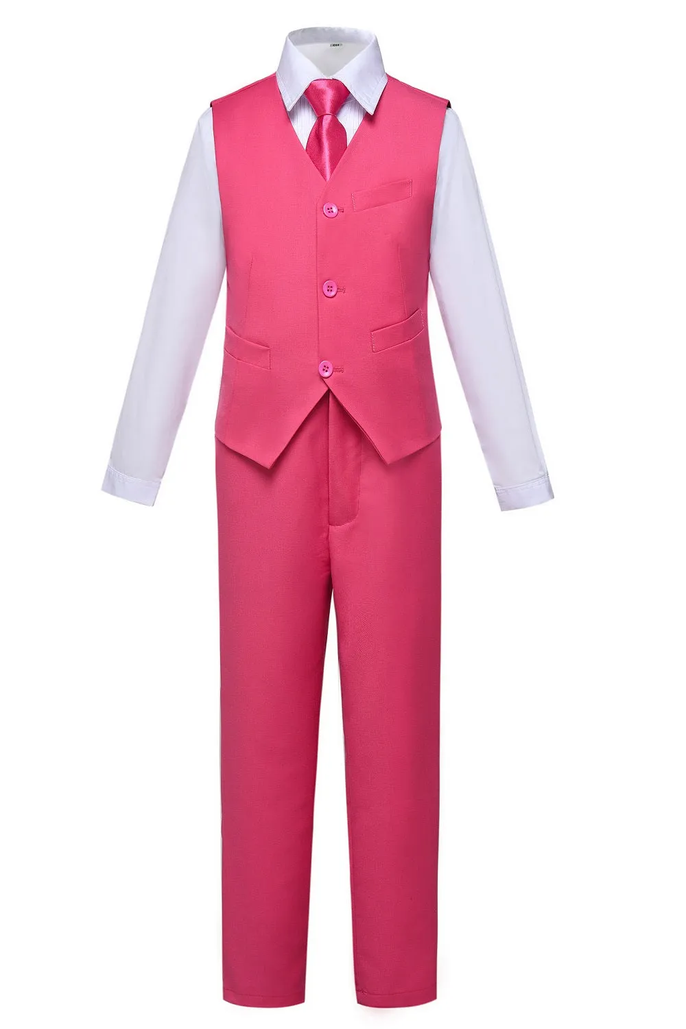 Pink Kid Boys Custom Fit Slim 4 Piece Boy's Formal Suits With Vest Pants Shirt Tie
