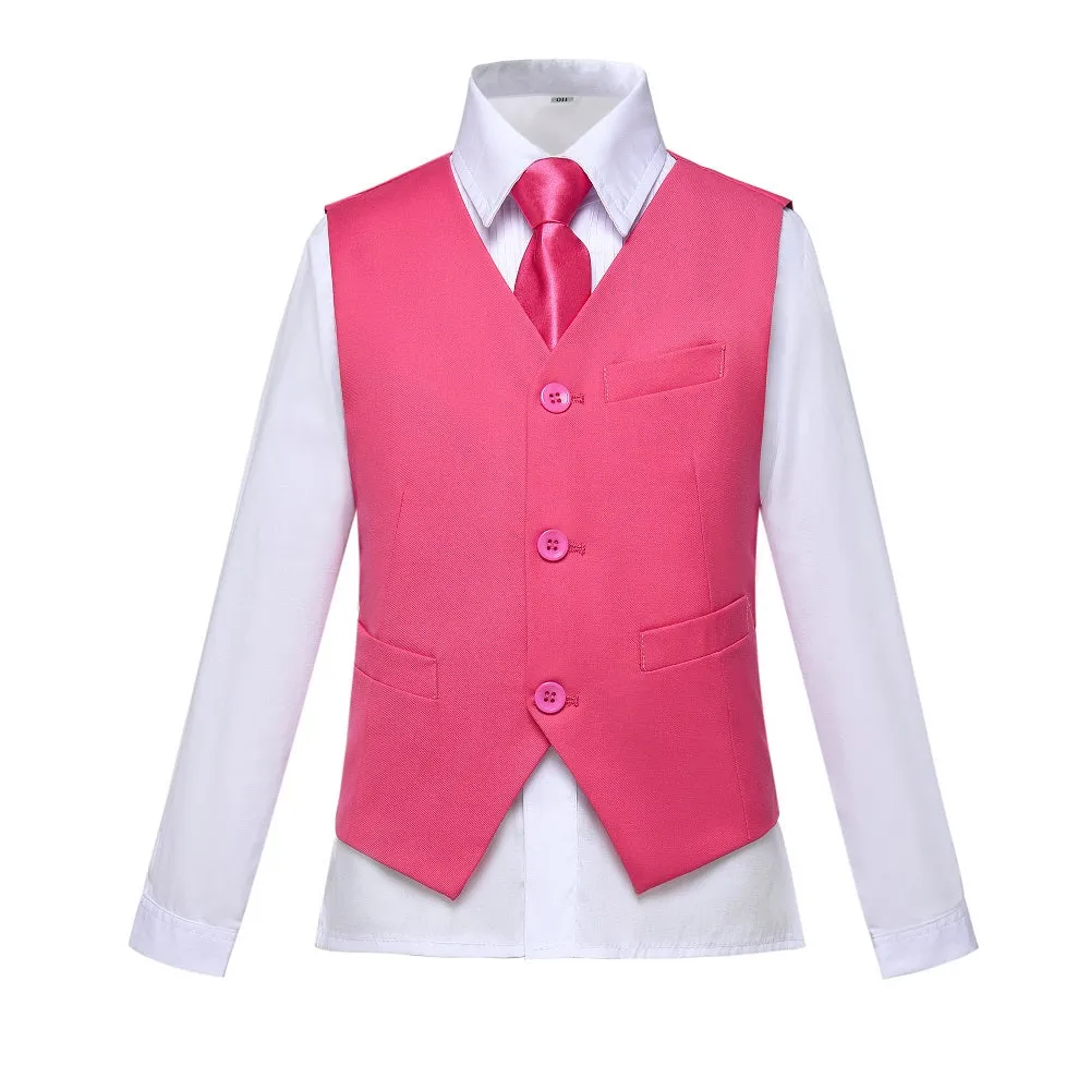 Pink Kid Boys Custom Fit Slim 4 Piece Boy's Formal Suits With Vest Pants Shirt Tie