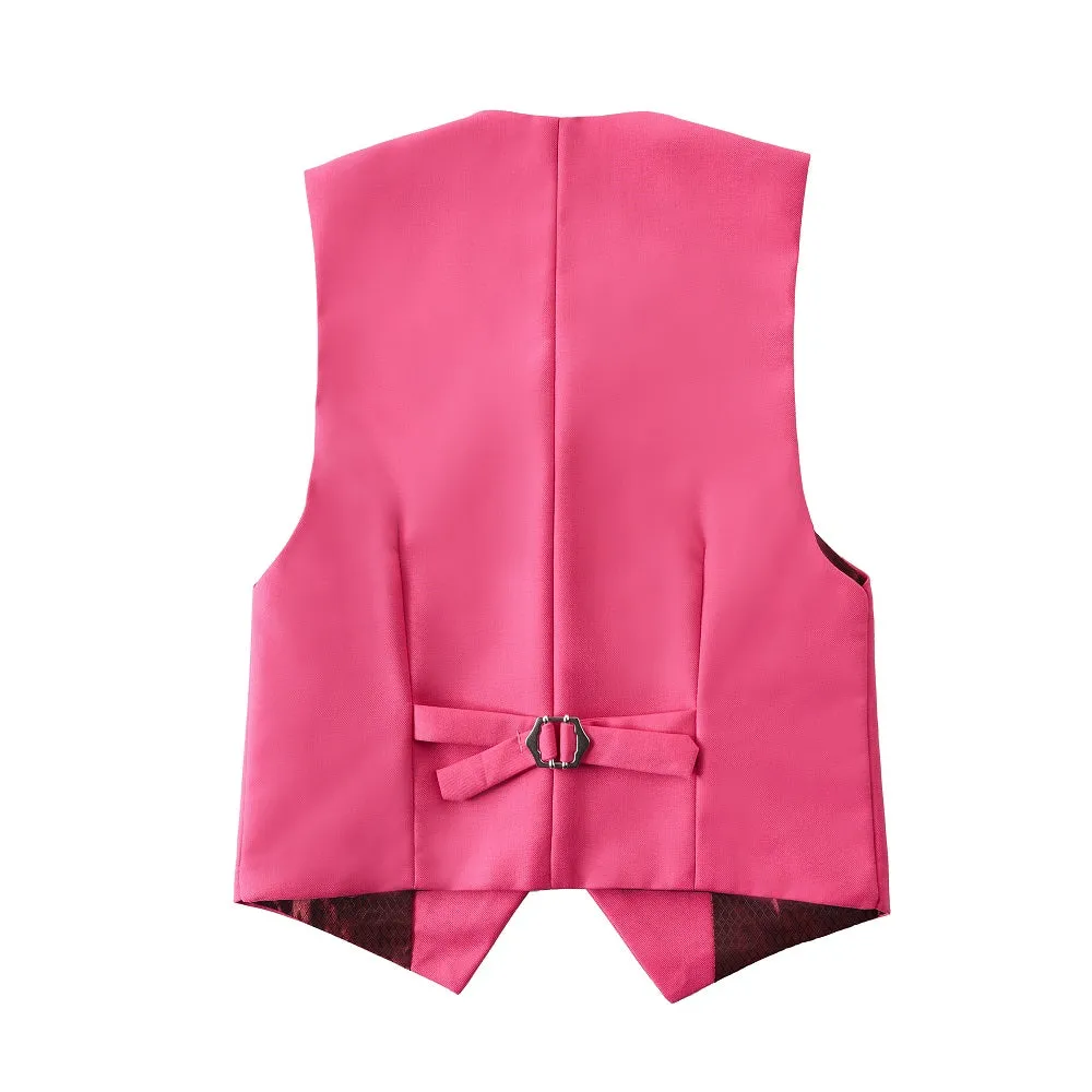 Pink Kid Boys Custom Fit Slim 4 Piece Boy's Formal Suits With Vest Pants Shirt Tie