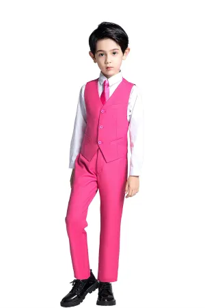 Pink Kid Boys Custom Fit Slim 4 Piece Boy's Formal Suits With Vest Pants Shirt Tie