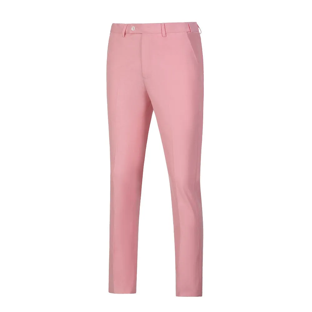Pink Men's Suits 2 Pieces Vest Pants Set V-Neck Slim Fit Casual Waistcoat Suit