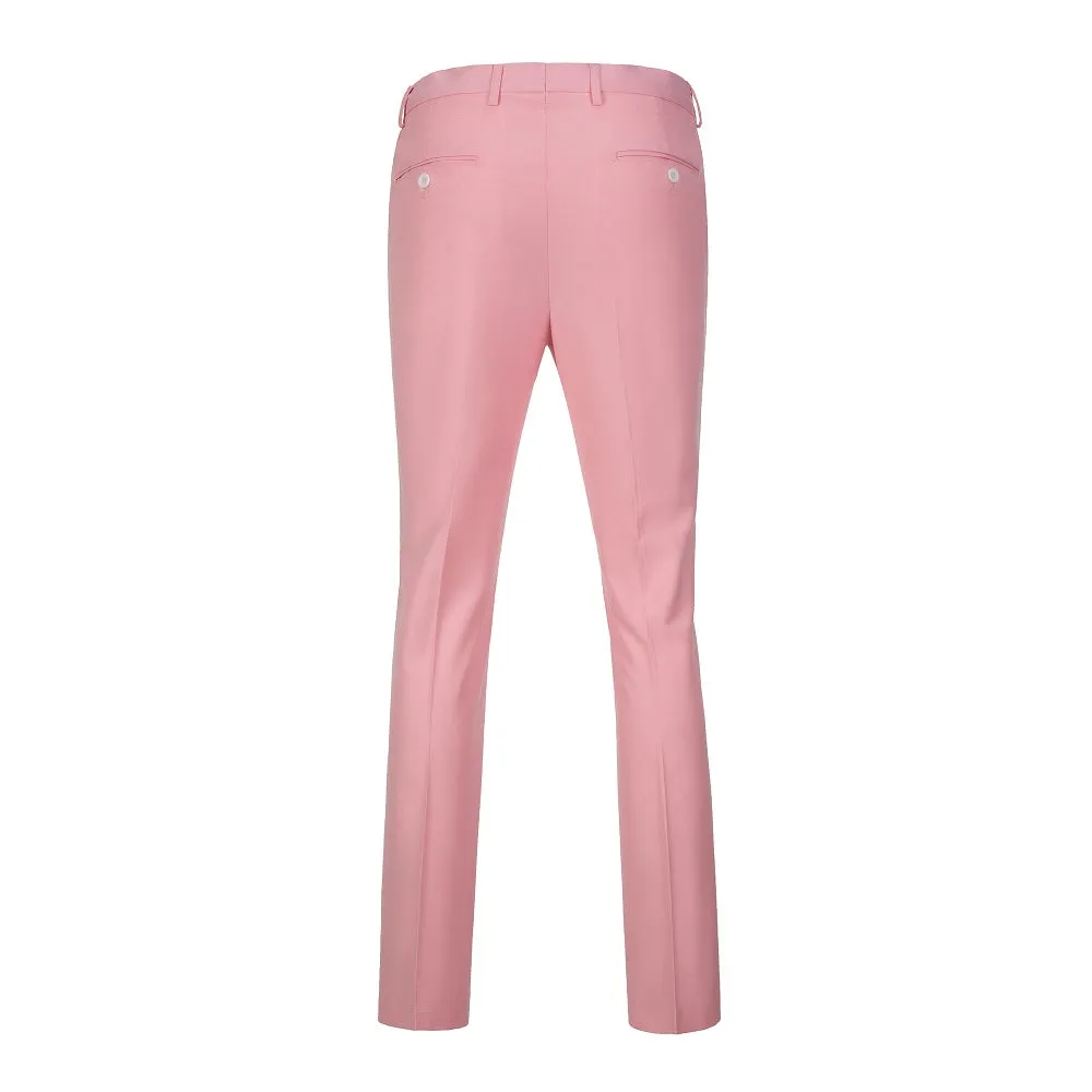 Pink Men's Suits 2 Pieces Vest Pants Set V-Neck Slim Fit Casual Waistcoat Suit