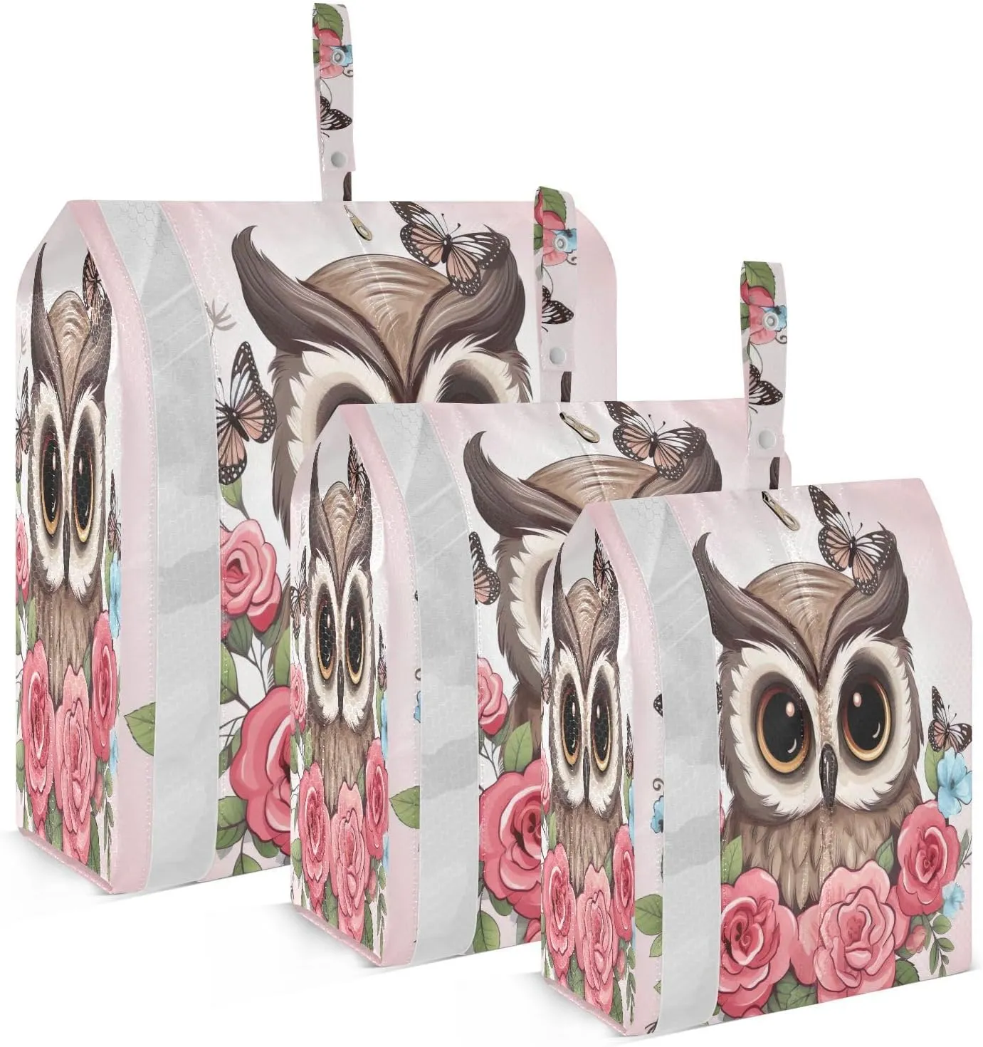 Pink Owl Flowers Packing Cubes for Suitcases 3 Set Lightweight Compression Luggage Packing Organizers for Carry on Suitcase Travel Accessories Luggage Organizer Bags Set