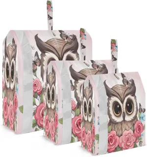 Pink Owl Flowers Packing Cubes for Suitcases 3 Set Lightweight Compression Luggage Packing Organizers for Carry on Suitcase Travel Accessories Luggage Organizer Bags Set