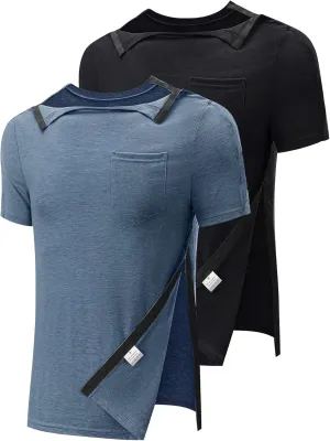 Poriff Men's Post Shoulder Surgery Recovery Shirts Full Tear Away Short Sleeve Snap Chemo Port Access Shirt