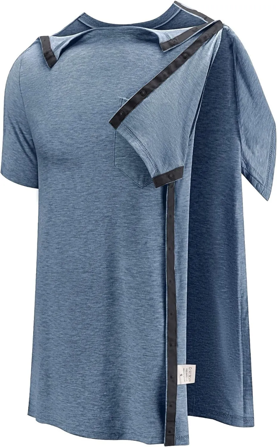 Poriff Men's Post Shoulder Surgery Recovery Shirts Full Tear Away Short Sleeve Snap Chemo Port Access Shirt