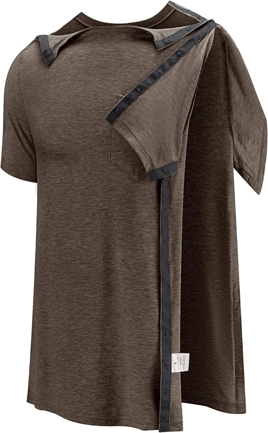 Poriff Men's Post Shoulder Surgery Recovery Shirts Full Tear Away Short Sleeve Snap Chemo Port Access Shirt
