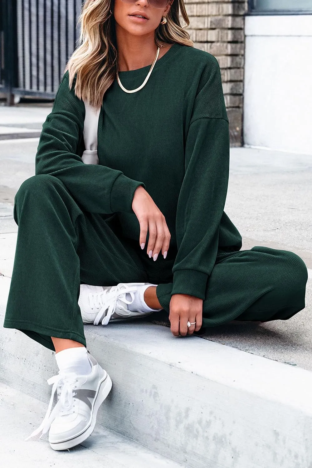 PRETTYGARDEN Women's 2 Piece Outfits 2024 Winter Fashion Tracksuits Long Sleeve Pullover Tops Straight Leg Pants Lounge Sets