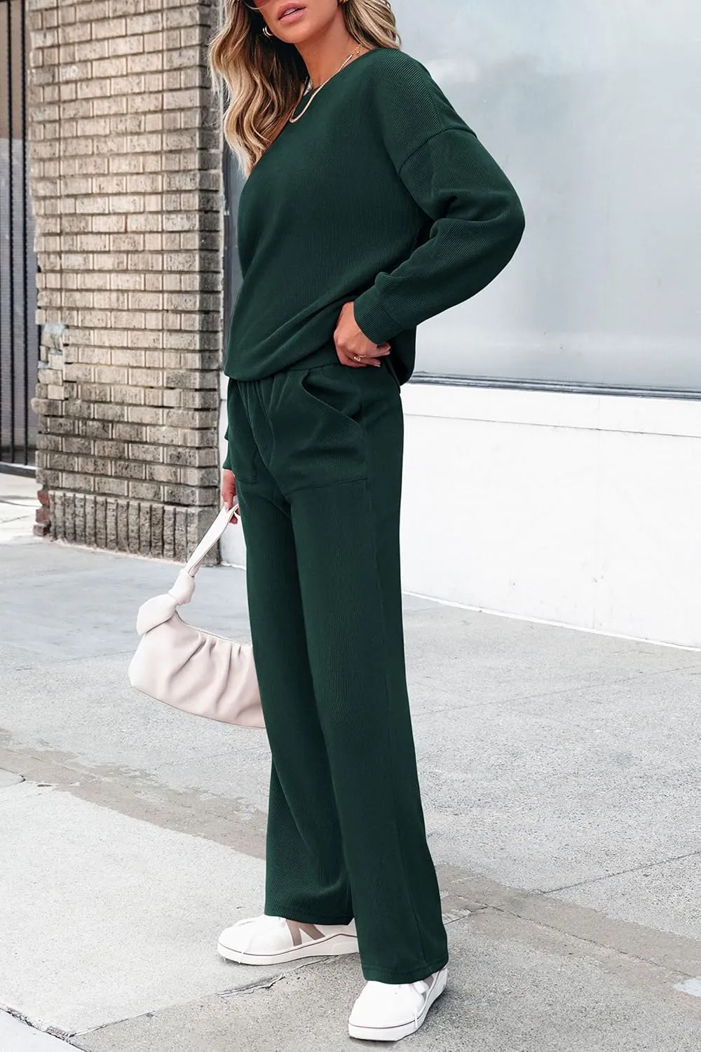 PRETTYGARDEN Women's 2 Piece Outfits 2024 Winter Fashion Tracksuits Long Sleeve Pullover Tops Straight Leg Pants Lounge Sets