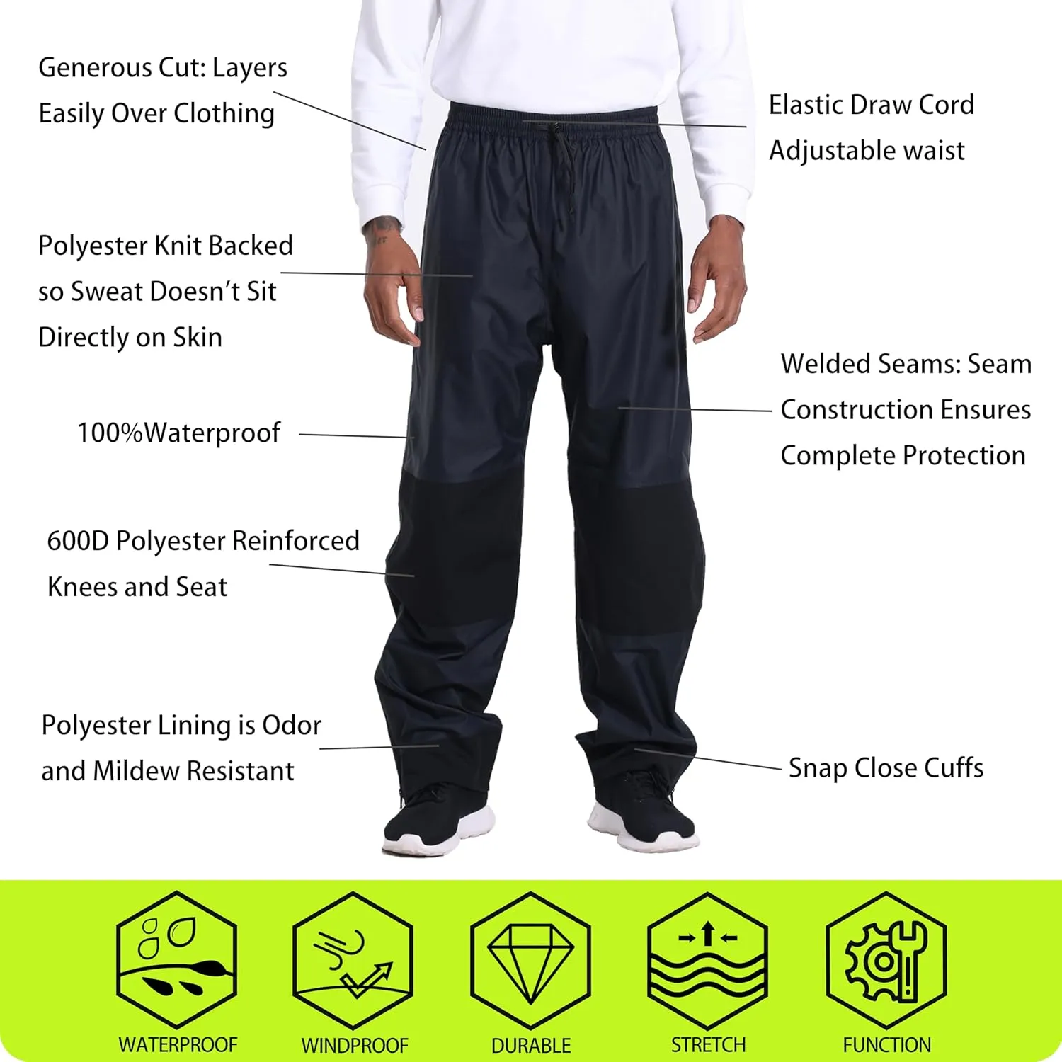 PRO Rain Suit-Waterproof Reflective Jacket & Elastic Pants Combo,Lightweight Breathable Foul Weather Gear