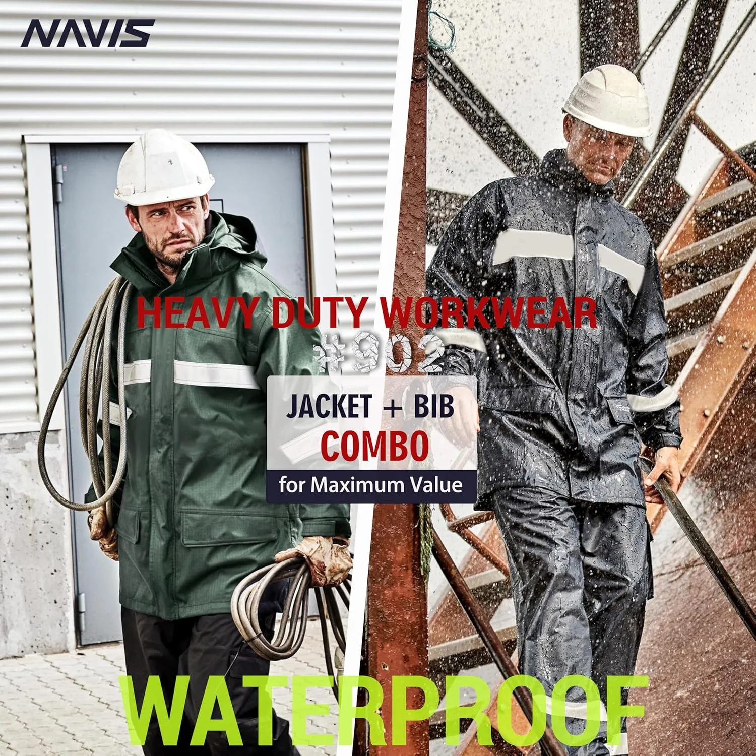 PRO Rain Suit-Waterproof Reflective Jacket & Elastic Pants Combo,Lightweight Breathable Foul Weather Gear