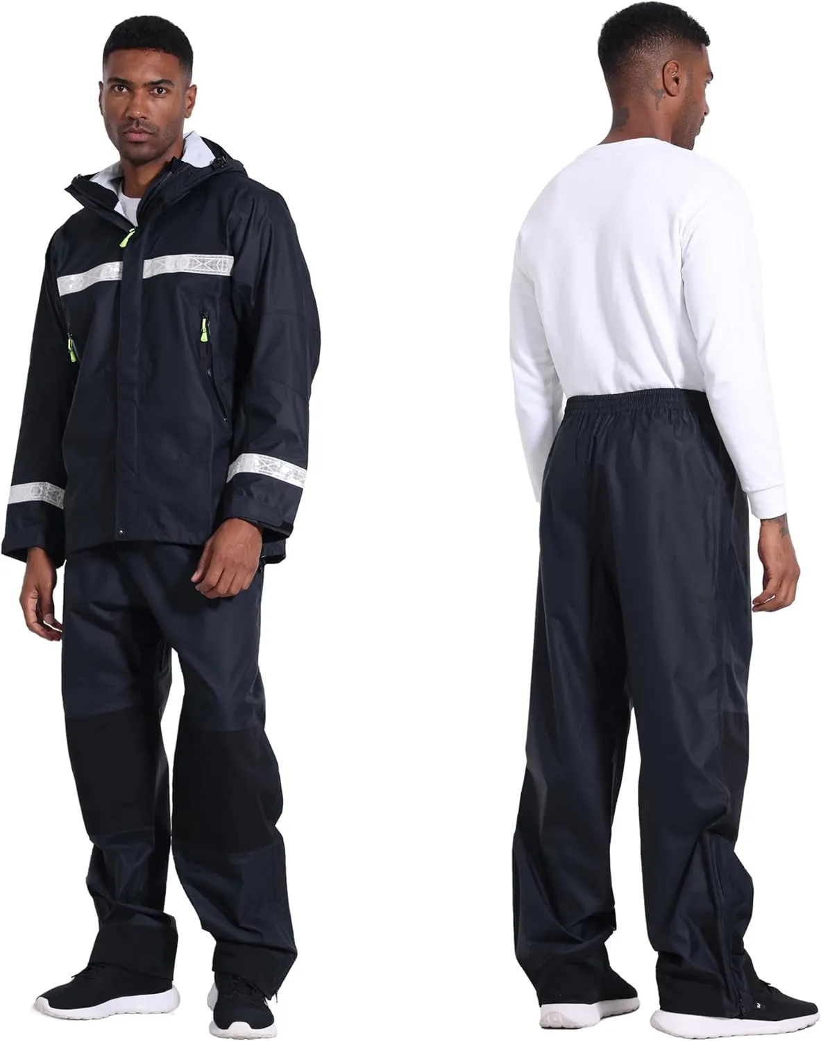 PRO Rain Suit-Waterproof Reflective Jacket & Elastic Pants Combo,Lightweight Breathable Foul Weather Gear