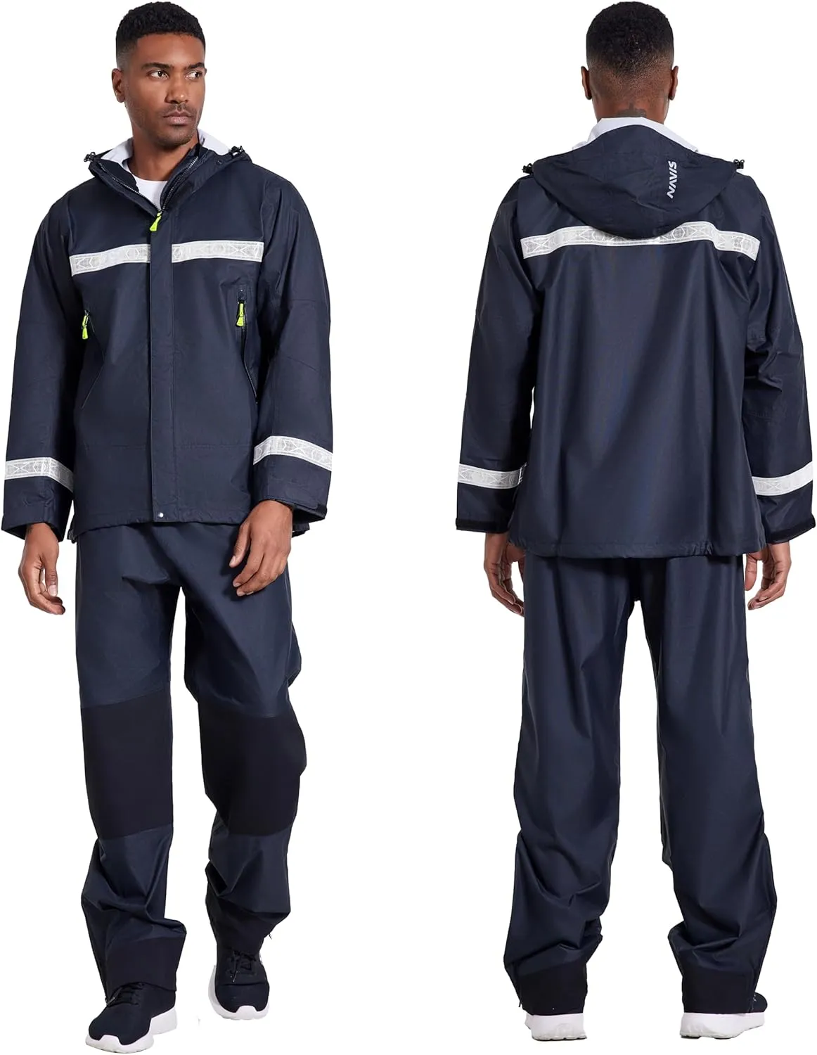 PRO Rain Suit-Waterproof Reflective Jacket & Elastic Pants Combo,Lightweight Breathable Foul Weather Gear