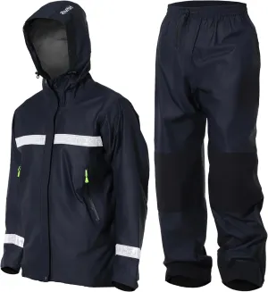 PRO Rain Suit-Waterproof Reflective Jacket & Elastic Pants Combo,Lightweight Breathable Foul Weather Gear