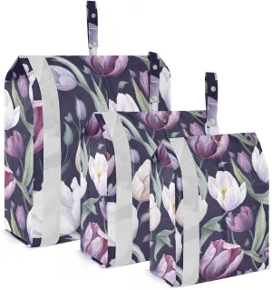 Purple Tulips Packing Cubes for Suitcases 3 Set Lightweight Compression Luggage Packing Organizers for Carry on Suitcase Travel Accessories Luggage Organizer Bags Set