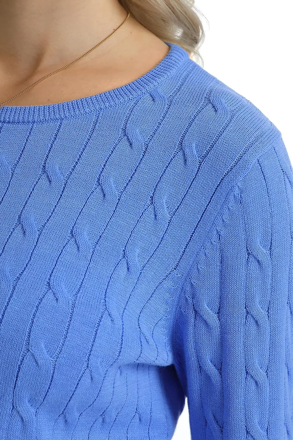 QUALFORT Women's 100% Cotton Crewneck Cable Knit Pullover Sweaters