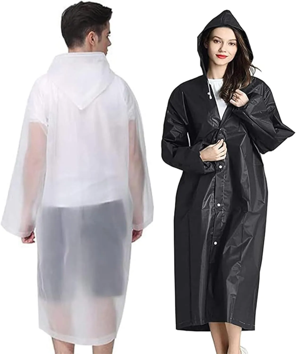 Rain Coat Poncho for Adult, 2 Pack Women Men Reusable Raincoats Emergency with Hood and Drawstring