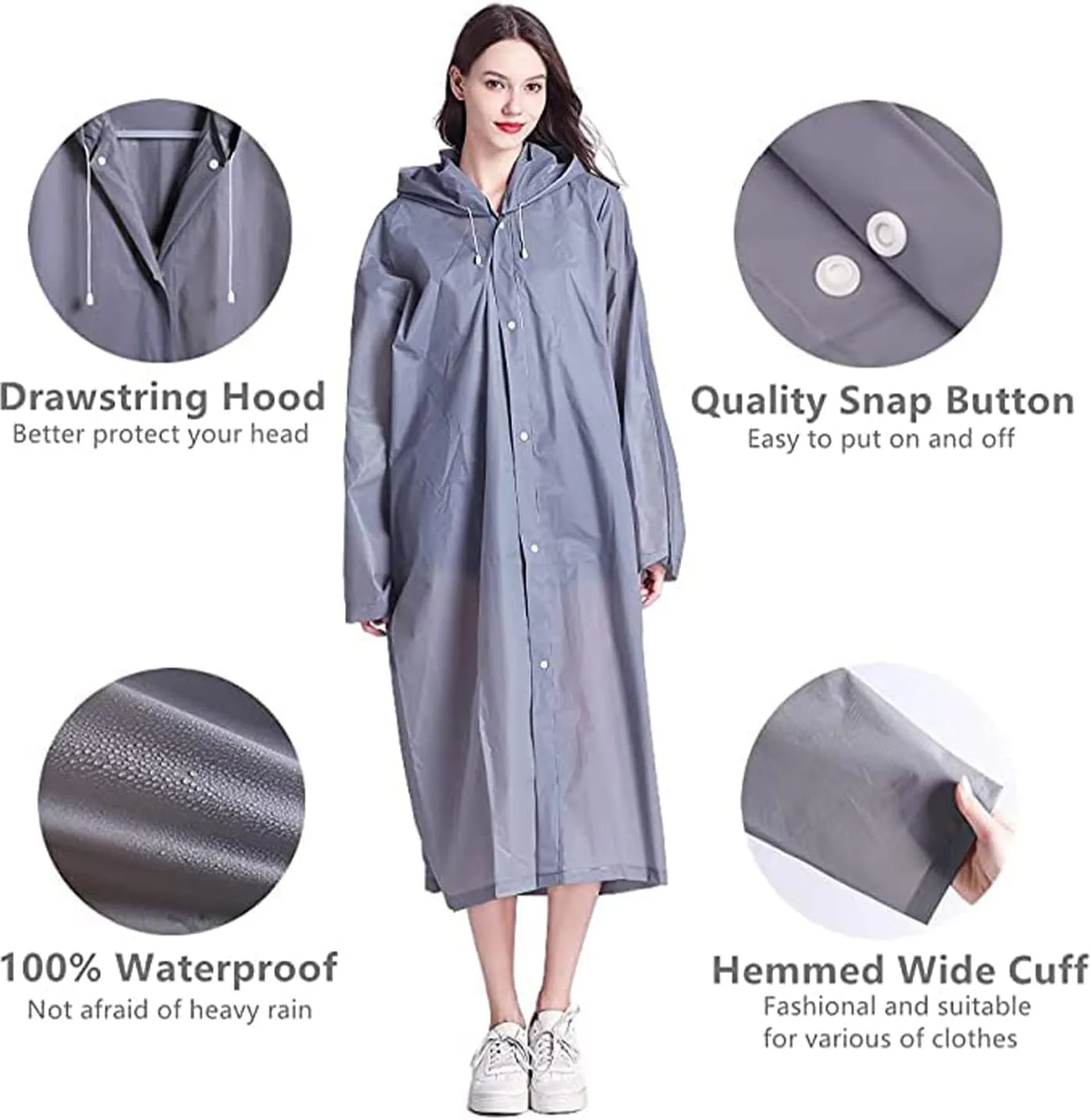 Rain Coat Poncho for Adult, 2 Pack Women Men Reusable Raincoats Emergency with Hood and Drawstring