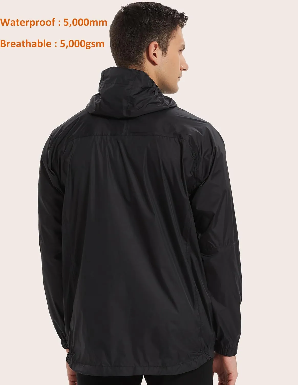 Rain Jacket Men Packable Lightweight, Waterproof Breathable Raincoat with Hood, Outdoor Hiking Winbreaker