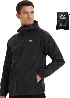 Rain Jacket Men Packable Lightweight, Waterproof Breathable Raincoat with Hood, Outdoor Hiking Winbreaker