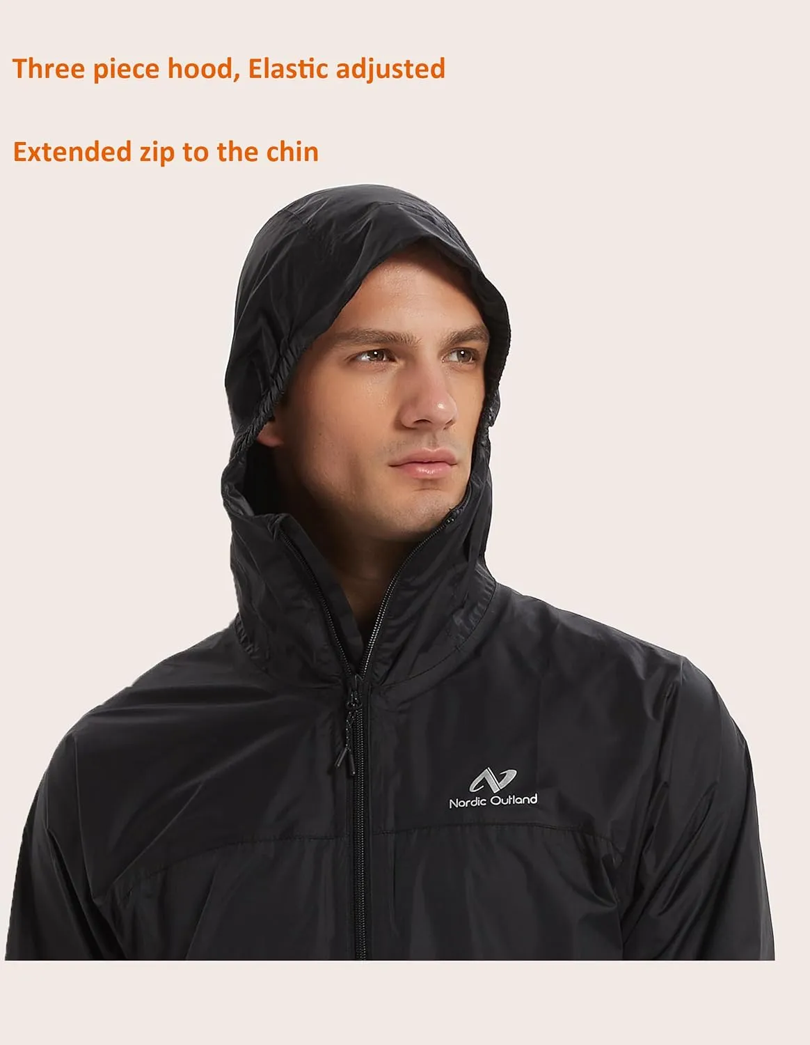 Rain Jacket Men Packable Lightweight, Waterproof Breathable Raincoat with Hood, Outdoor Hiking Winbreaker