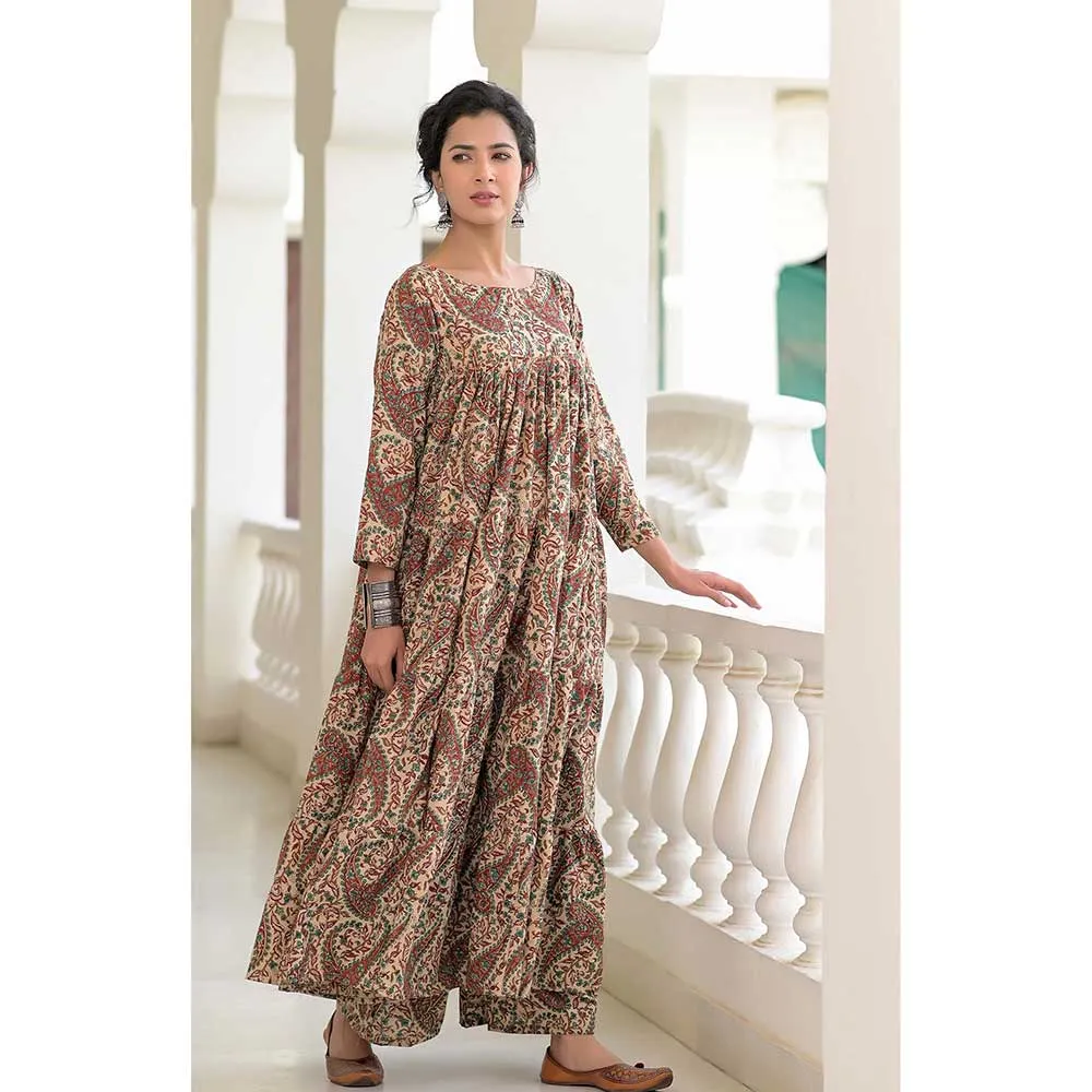 Rangpur Red Kalamkari Anarkali Set - Set of 3