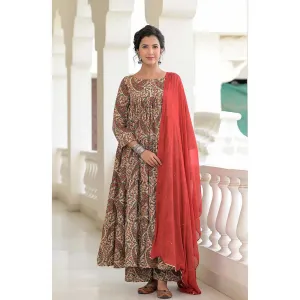 Rangpur Red Kalamkari Anarkali Set - Set of 3