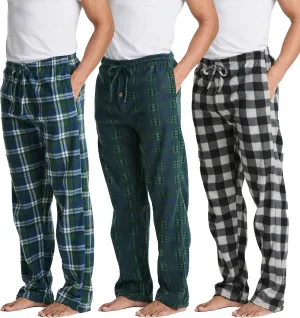 Real Essentials 3 Pack: Mens Fleece Plaid Pajama Pants - Lounge Pajama Bottoms(Available in Big & Tall)
