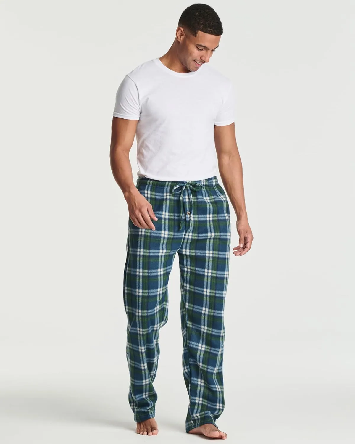 Real Essentials 3 Pack: Mens Fleece Plaid Pajama Pants - Lounge Pajama Bottoms(Available in Big & Tall)