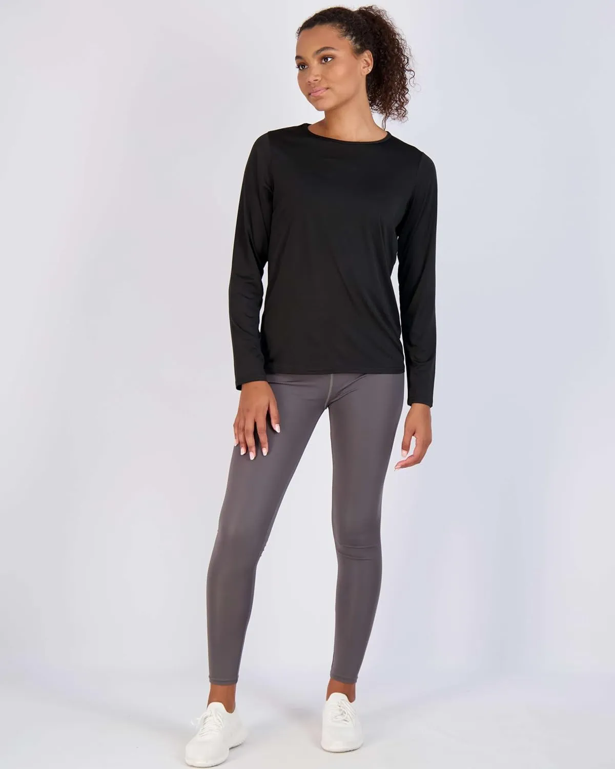 Real Essentials 4 Pack: Women's Dry-Fit Tech Stretch Long-Sleeve Athletic Workout T-Shirt (Available in Plus Size)