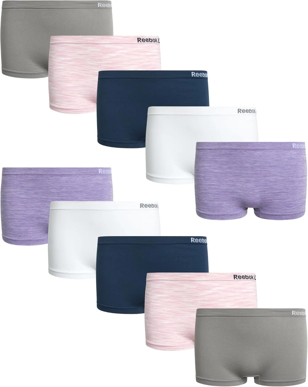 Reebok Girls Boyshorts Underwear - 10 Pack Soft Seamless Boyshort Panties Breathable Girls Underwear (Sizes: 6-16)