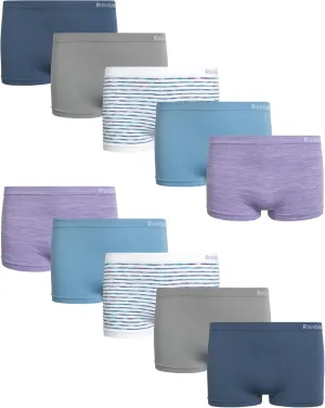 Reebok Girls Boyshorts Underwear - 10 Pack Soft Seamless Boyshort Panties Breathable Girls Underwear (Sizes: 6-16)