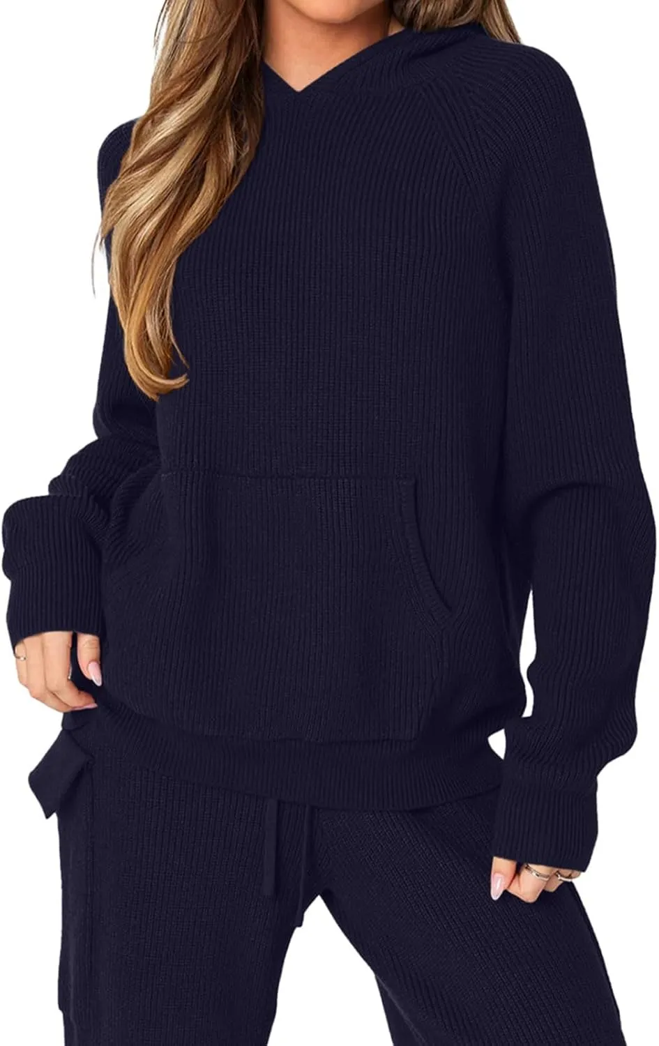 REORIA Women 2 Piece Knit Sweater Set Lounge Hoodie & Cargo Pants Outfit for Fall Winter 2024 Travel Style