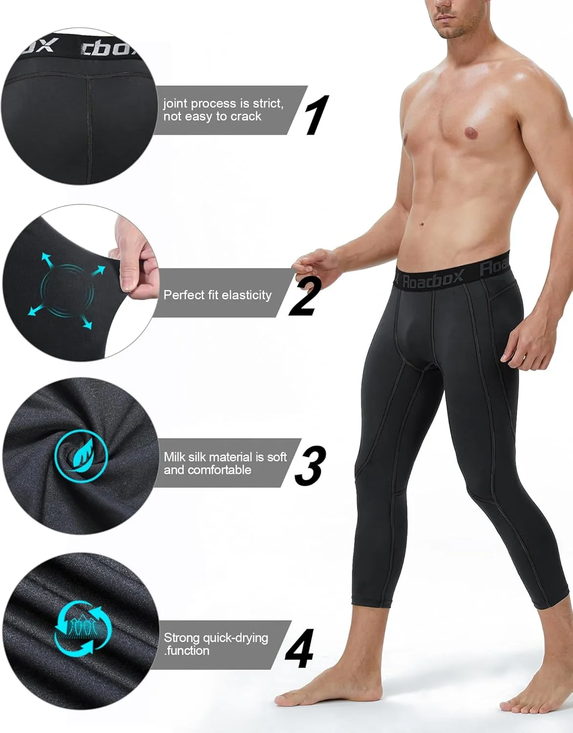 Roadbox 2 Pack Men's 3/4 Compression Pants, Athletic Basketball Workout Tights Leggings, Sport Running Spandex Base Layer